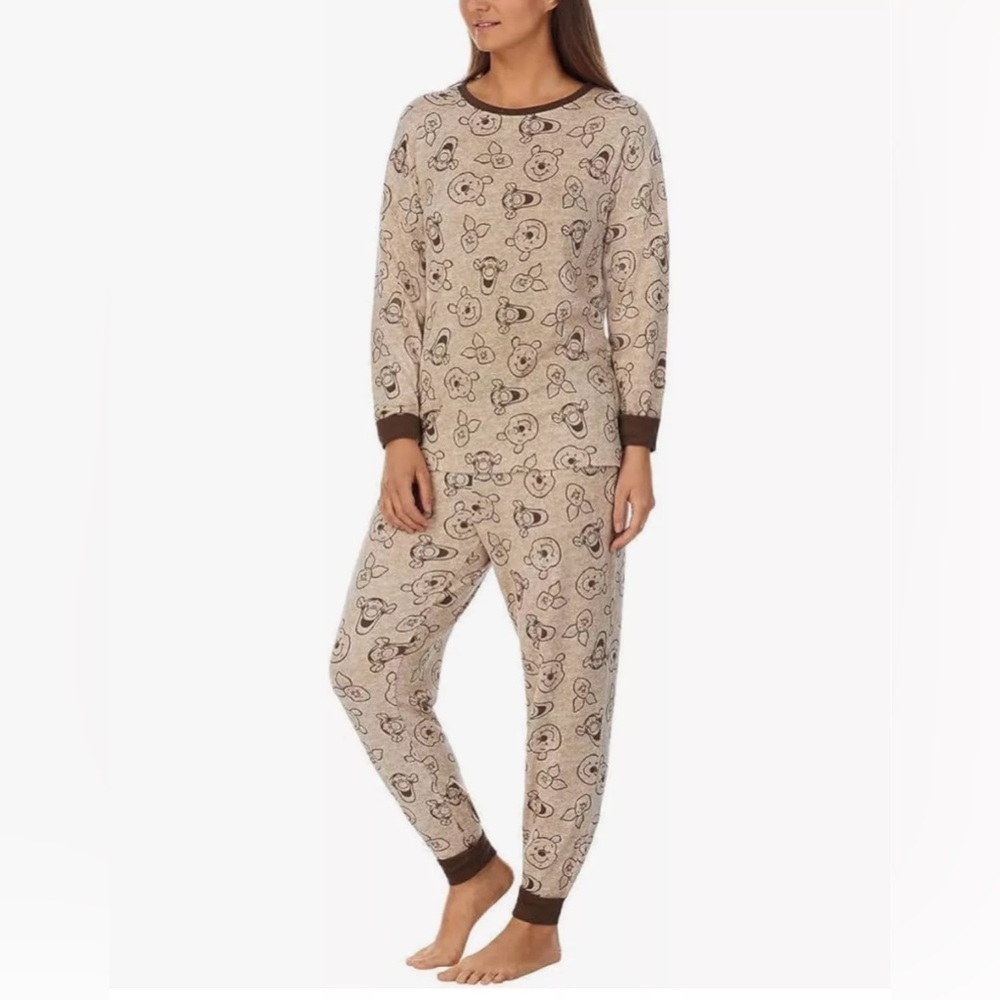 DISNEY Winnie The Pooh Tigger Piglet Stretch 2 Piece Pajama PJ Set L Lounge